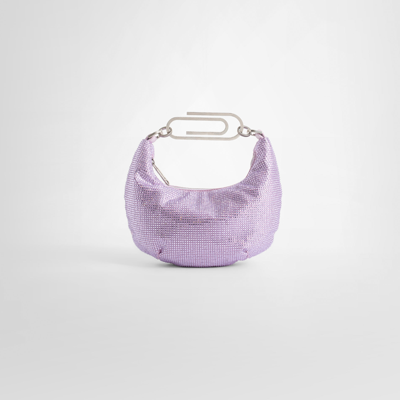 Off-white Paperclip Mini Crystal-embellished Satin Tote In Purple