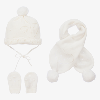 Mayoral Newborn Babies' Girls Ivory Hat, Scarf & Mittens Set