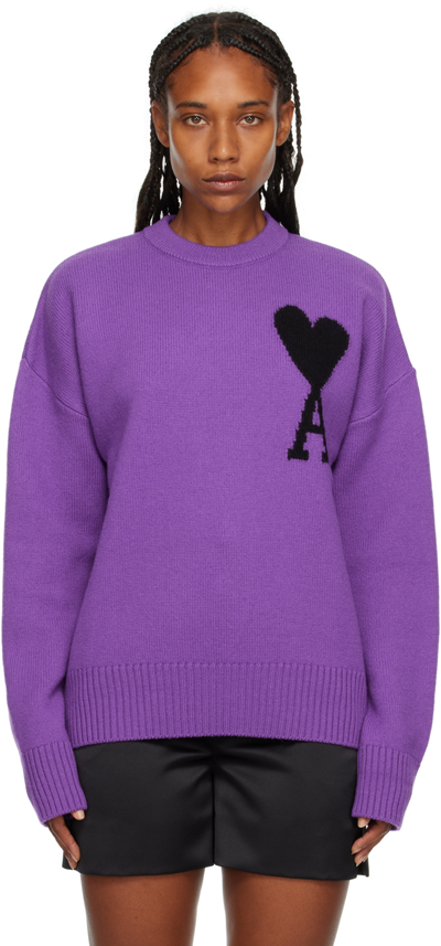 Ami Alexandre Mattiussi Purple Ami De Cœur Sweater In 501 Purple/black