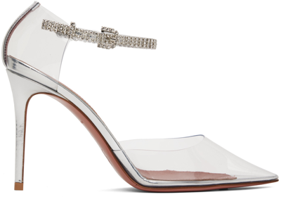 Amina Muaddi Ursina Crystal-embellished Pvc And Metallic Leather Pumps In White