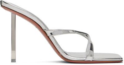 Amina Muaddi Adriana Metallic Crisscross Stiletto Sandals In Mirror Silver