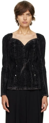 Stella Mccartney Women's Velvet Loveheart Denim Top In 1082 Washed Black