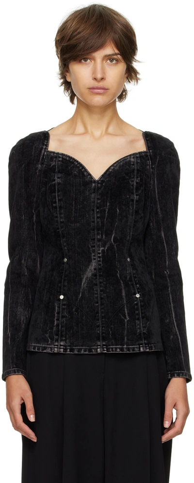 Stella Mccartney Loveheart Tie-dye Stretch-denim Top In Washed Black