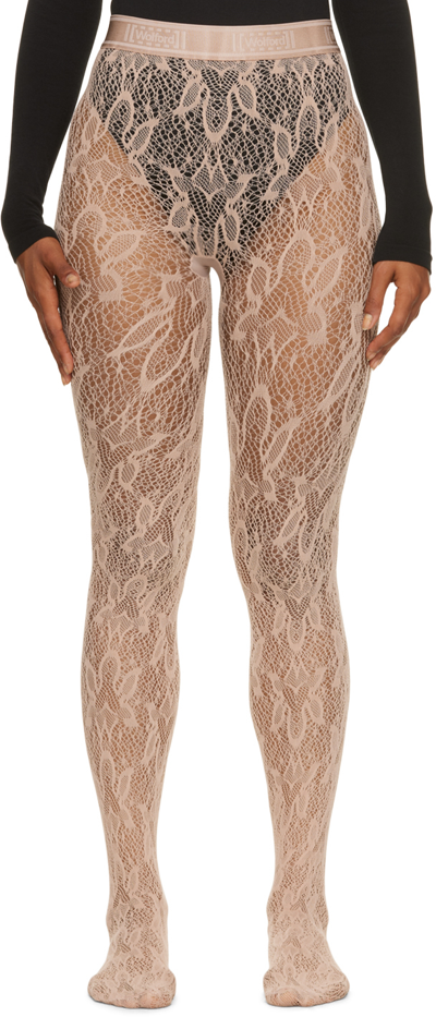 Wolford Pink Flower Net Tights In 4733 Smoothie