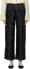 Totême Black Silk Monogram Pj Lounge Pants