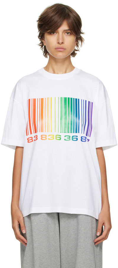 Vtmnts White Big Barcode T-shirt In White Rainbow