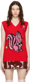 Cormio Graphic Patch Ribbed V-neck Vest In Pomodoro