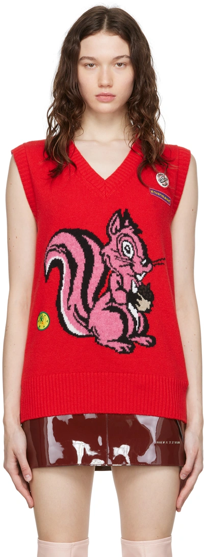Cormio Waistcoat With Squirrel Inlay In Red