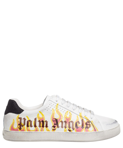 Palm Angels Spray Print Flame Logo Sneakers In Neutral