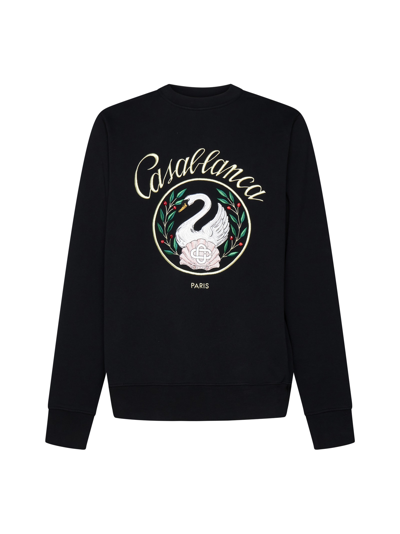 Casablanca Emblem De Cygne-embroidered Crew Neck Sweatshirt In Black