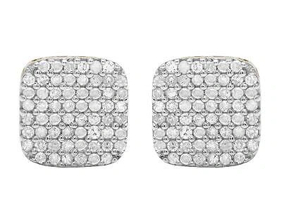 Pre-owned Jewelry Unlimited Ladies Men's 10k Yellow Gold Real Diamond Square Pave Stud Earrings 0.4ct 8mm In Silver