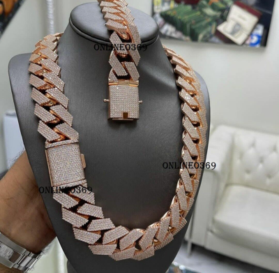 Pre-owned Online0369 Men's 25mm X 8" X 20" Cubic Zirconia Bracelet & Cuban Necklace Set 925 Silver In White