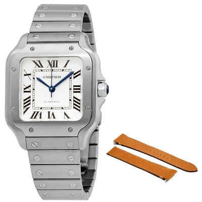 Pre-owned Cartier Santos Medium Model Silvered Opaline Dial Men's Watch Wssa0029