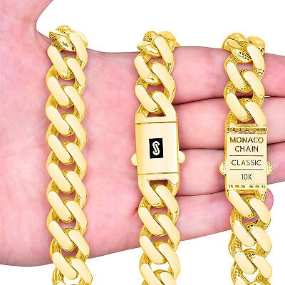 Pre-owned Nuragold 10k Yellow Gold Miami Cuban 17mm Monaco Curb Link Chain Mens Necklace 22"- 30"