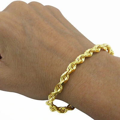 Pre-owned Nuragold 14k Yellow Gold Rope Diamond Cut Mens Chain Bracelet 8" 8.5" 9" 6mm 7mm 8mm 9mm