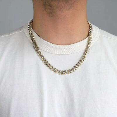 Pre-owned Nuragold 10k Yellow Gold Miami Cuban 9mm Monaco Diamond Cut Pave Chain Necklace 18"- 30"