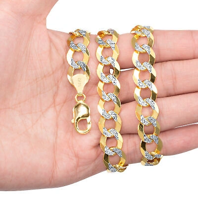 Pre-owned Nuragold 14k Yellow Gold Solid 12.5mm Diamond Cut Pave Cuban Curb Chain Necklace 22"- 30"