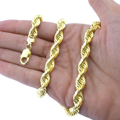 Pre-owned Nuragold 10k Yellow Gold Thick Solid 10mm Mens Diamond Cut Rope Chain Necklace 22"- 30"