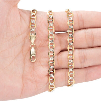 Pre-owned Nuragold 10k Yellow Gold Solid 6mm Pave Diamond Cut Mariner Anchor Chain Necklace 18"-30"