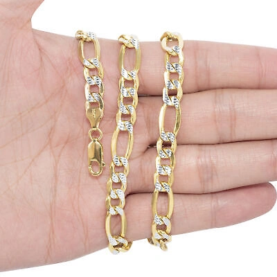 Pre-owned Nuragold 10k Yellow Gold Mens Solid 8.5mm Diamond Cut Pave Figaro Chain Necklace 20"- 30"