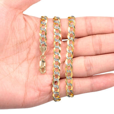 Pre-owned Nuragold 10k Yellow Gold Solid 7mm Mens Diamond Cut Pave Cuban Chain Necklace 20"- 30"