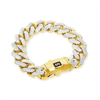 Pre-owned Nuragold 10k Yellow Gold 17mm Monaco Miami Cuban Link Diamond Cut Pave Chain Bracelet 8"