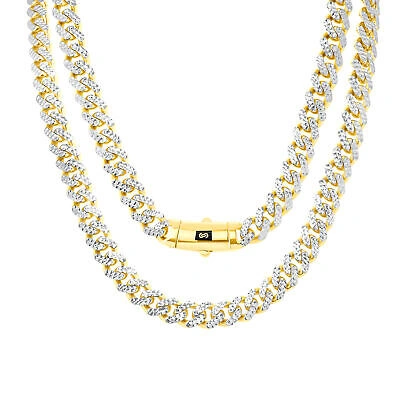 Pre-owned Nuragold 10k Yellow Gold Monaco Miami Cuban Diamond Cut Pave 7.5mm Chain Necklace 18"