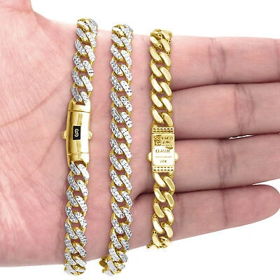 Pre-owned Nuragold 10k Yellow Gold 7.5mm Monaco Miami Cuban Link Diamond Cut Pave Chain Bracelet 8"