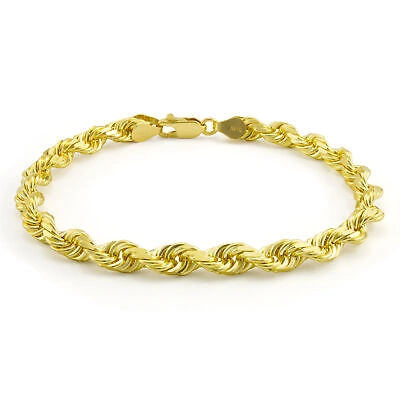 Pre-owned Nuragold 14k Yellow Gold Mens 6mm Diamond Cut Rope Genuine Italian Chain Link Bracelet 9"