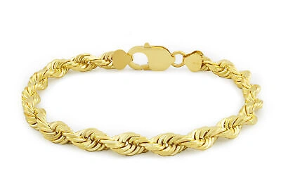 Pre-owned Nuragold 14k Yellow Gold 7mm Rope Diamond Cut Italian Chain Bracelet Mens Thick Wide 9"