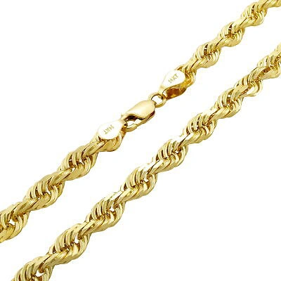 Pre-owned Nuragold 14k Yellow Gold 6mm Rope Diamond Cut Italian Chain Pendant Necklace Mens 22"