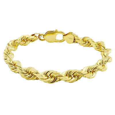 Pre-owned Nuragold 10k Yellow Gold 9mm Rope Diamond Cut Italian Chain Bracelet Mens Thick Wide 8"