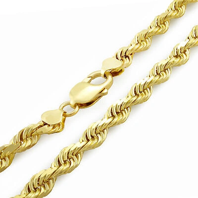 Pre-owned Nuragold 10k Yellow Gold 8mm Rope Diamond Cut Italian Chain Pendant Mens Necklace 24"
