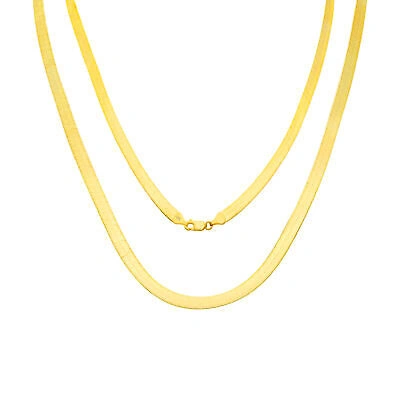 Pre-owned Nuragold 14k Yellow Gold Solid Womens 6mm High Polish Silk Herringbone Chain Necklace 18"