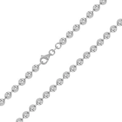 Pre-owned Nuragold Mens 10k White Gold Solid 4mm Diamond Moon Cut Bead Ball Chain Necklace 26"