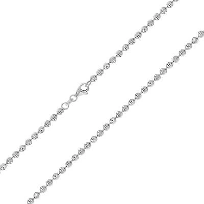 Pre-owned Nuragold Mens 10k White Gold Solid 3mm Diamond Moon Cut Bead Ball Link Chain Necklace 30"