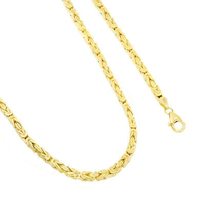 Pre-owned Nuragold Real 10k Yellow Gold Mens 3mm Byzantine Chain Square Link Pendant Necklace 24"