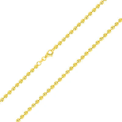 Pre-owned Nuragold Mens 10k Yellow Gold Solid 3mm Diamond Moon Cut Bead Ball Chain Necklace 26"