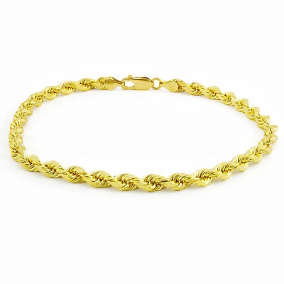 Pre-owned Nuragold 14k Yellow Gold Solid 5mm Diamond Cut Rope Chain Italian Bracelet Mens 9"