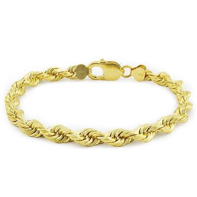 Pre-owned Nuragold 14k Yellow Gold Solid 7mm Diamond Cut Rope Chain Italian Bracelet Mens 8.5"