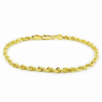 Pre-owned Nuragold 14k Yellow Gold Solid 3.5mm Diamond Cut Rope Chain Italian Bracelet Mens 7.5"