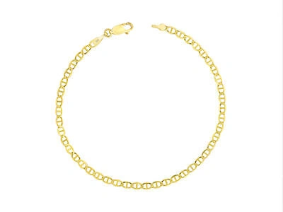 Pre-owned Nuragold 14k Yellow Gold Solid 4mm Mariner Anchor Flat Link Chain Bracelet Or Anklet 8.5"