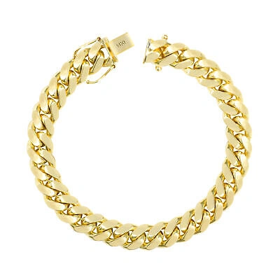 Pre-owned Nuragold 14k Yellow Gold Solid Mens 9mm Miami Cuban Link Chain Bracelet Box Clasp 9"