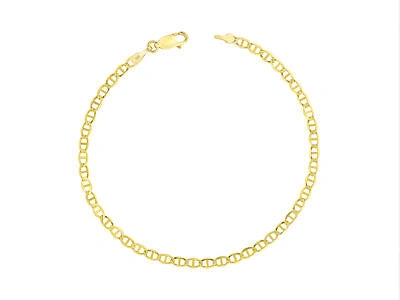 Pre-owned Nuragold 14k Yellow Gold Solid 4mm Mariner Anchor Flat Link Chain Bracelet Or Anklet 9"