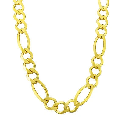 Pre-owned Nuragold 14k Yellow Gold Solid Mens 12mm Italian Figaro Link Chain Pendant Necklace 24"
