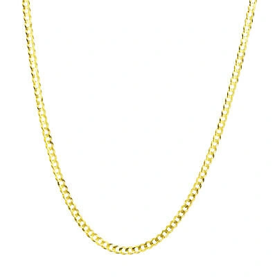 Pre-owned Nuragold 14k Yellow Gold 3mm Women Solid Curb Cuban Chain Link Italian Necklace 16"