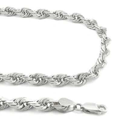 Pre-owned Nuragold 14k White Solid Gold 5mm Mens Diamond Cut Rope Chain Necklace Italian Made 24"
