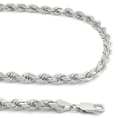 Pre-owned Nuragold 14k White Solid Gold 5mm Mens Diamond Cut Rope Chain Necklace Italian Made 22"