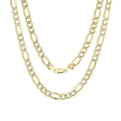 Pre-owned Nuragold 14k Yellow Gold Solid Mens 10mm Diamond Cut White Pave Figaro Chain Necklace 28"