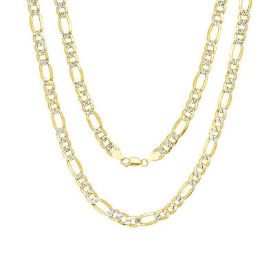 Pre-owned Nuragold 14k Yellow Gold Solid Men 8.5mm Diamond Cut White Pave Figaro Chain Necklace 30"